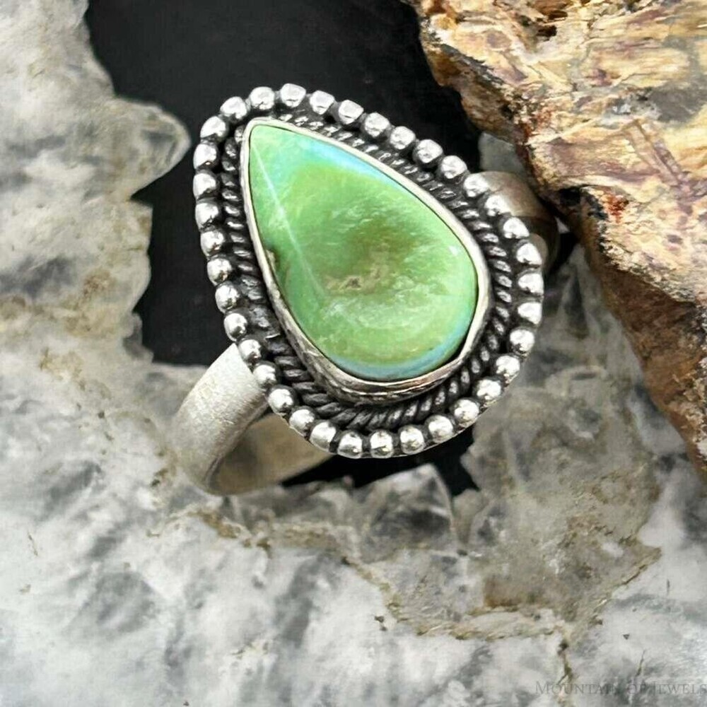 Sterling Southwestern Style Teardrop Sonora Gold Turquoise Adjustable Ring #9